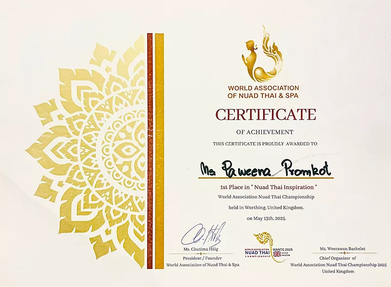 Toto certificate Thai massage world champion